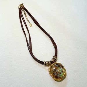 Lydell NYC Abalone Pendent Leather Necklace